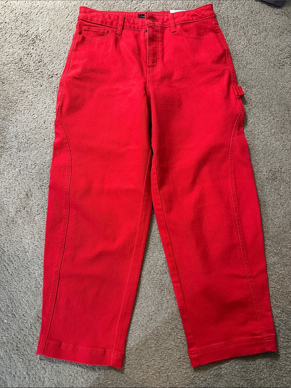Red Carpenter-Style Barrel Jeans